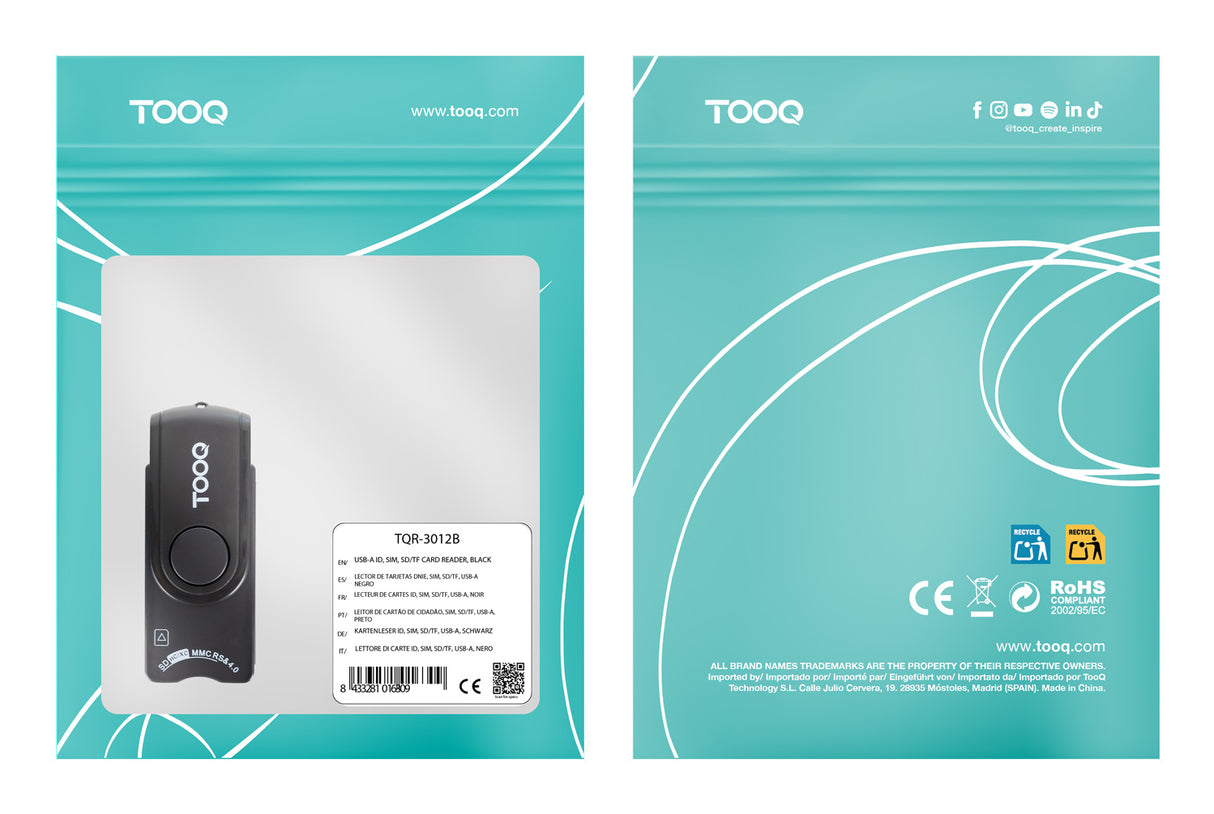 Lecteur de Cartes à puce TooQ TQR-3012B USB 2.0 (Noir)