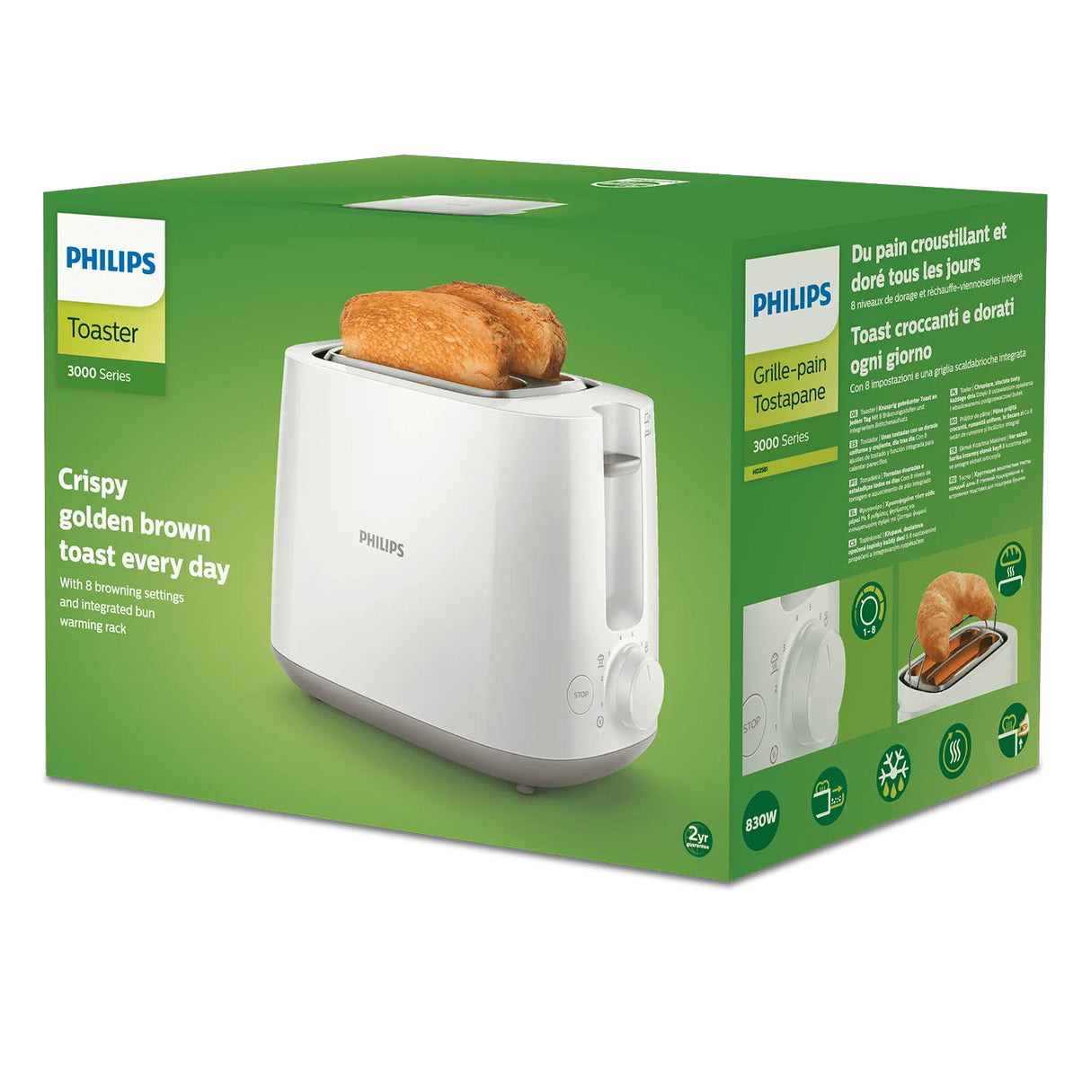 Grille-pain - PHILIPS - HD2581/00 - Toaster collection Daily - 2 fentes - 830W - Blanc