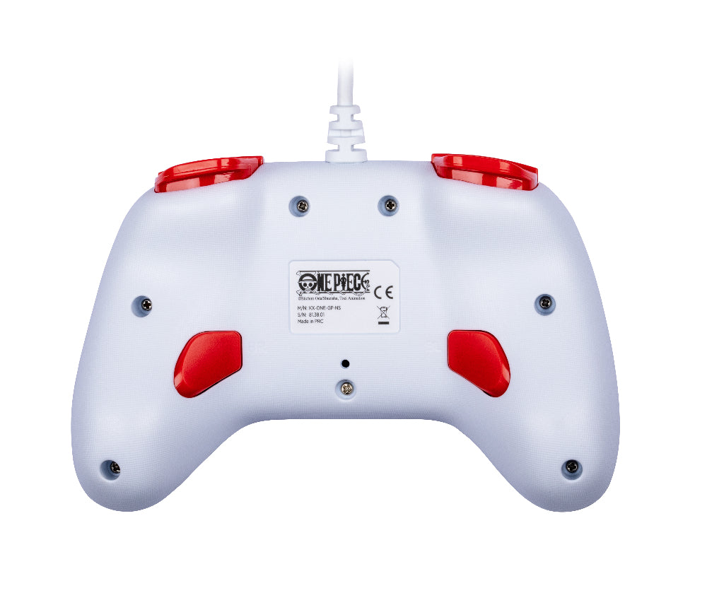 Manette de jeu - Nintendo Switch, Switch 2 et PC - One Piece - Filaire - Blanc - Fonction vibration - Câble 3 m - Luffy - Konix