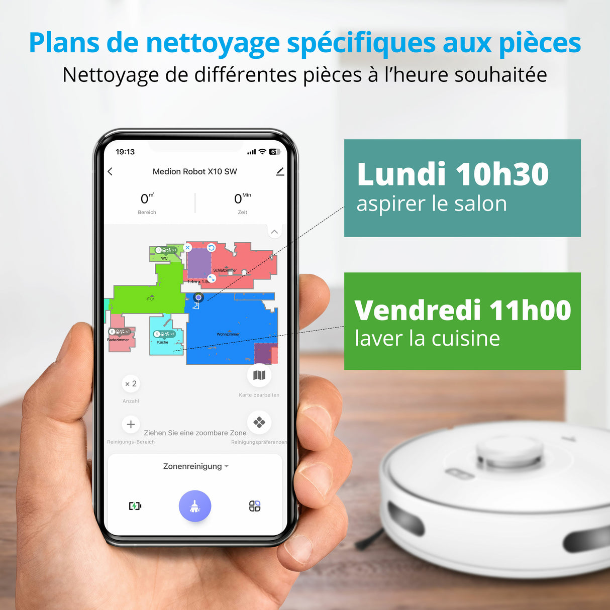 Aspirateur laveur robot X10 SW MEDION MD11782 - 120 min - 2700 Pa - 400 ml - Blanc