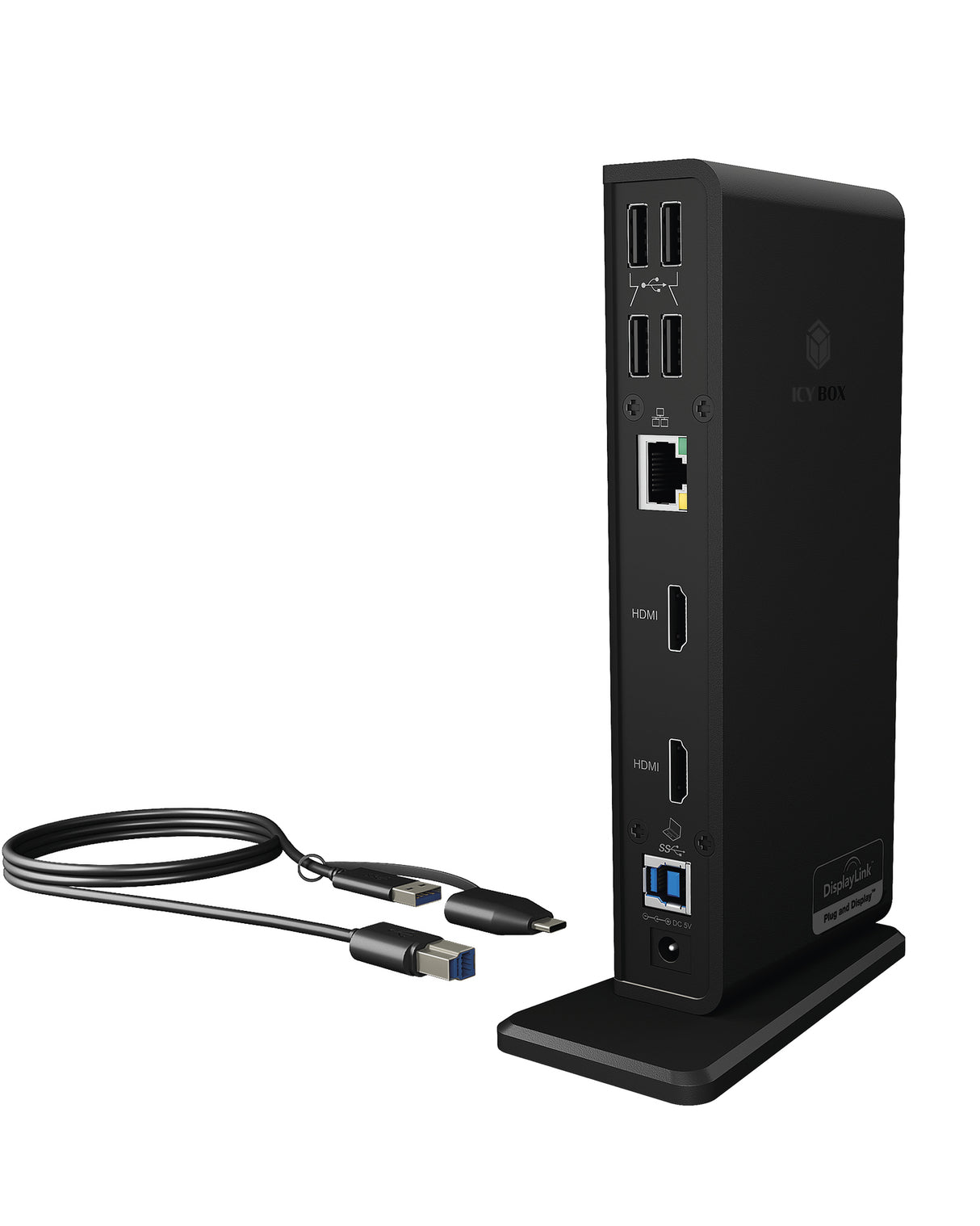 Station d'accueil USB-C 3.0 Icy Box IB-DK2251AC avec alimentation (Noir)