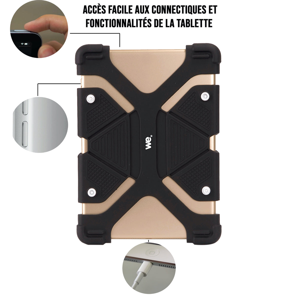 Protection Universelle en silico pour tablettes 8.9/12 Noir Système en silicone