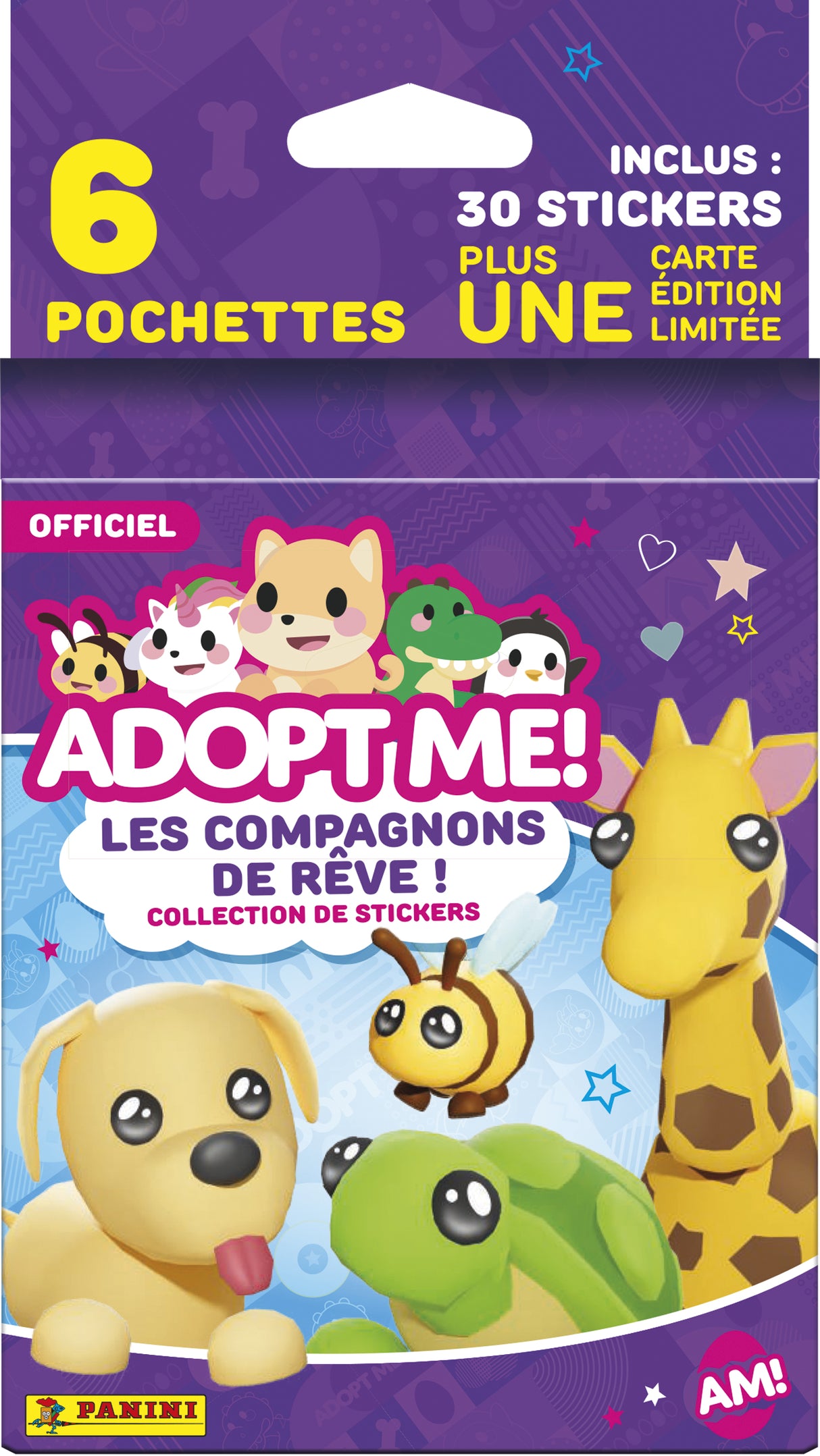 Stickers - PANINI - Adopt Me! Roblox - Blister 6 pochettes - 1 carte édition limitée - 35 stickers