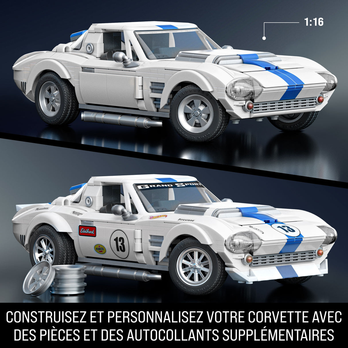 Hot Wheels - Coffret de Construction Corvette Grand Sport - Avec 918 pieces - Mattel Brick Shop - JGR31