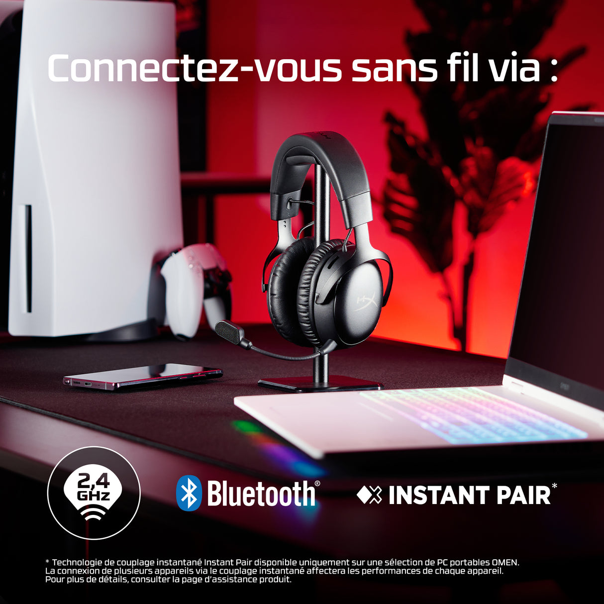Casque Gamer Sans Fil HyperX Cloud III S Wireless noir pour PC Mac PS5 Mobile Switch.avec adaptateur USB-C vers USB-A, câble USB