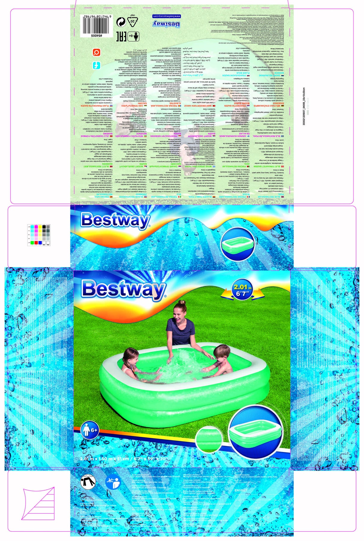 Piscine gonflable pour enfants- Bestway - Rectangulaire - 201 x 150 x 51 cm - Bleu