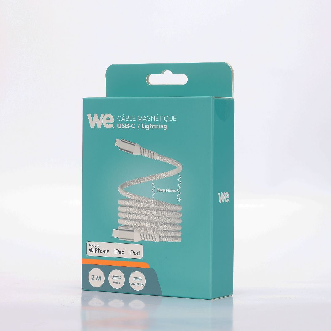 c ble USB-C/Lightning magnétique, USB2,0 - 9V/3A/27W, 2 mètres blanc