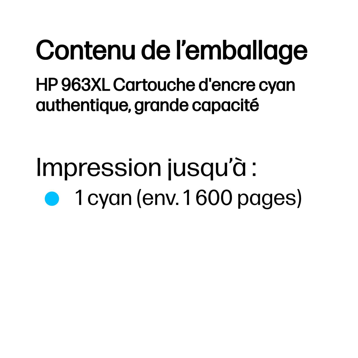 HP 963 XL Cartouche d'encre cyan grande capacité authentique (3JA27AE) pour HP OfficeJet Pro 9010 / 9020 series