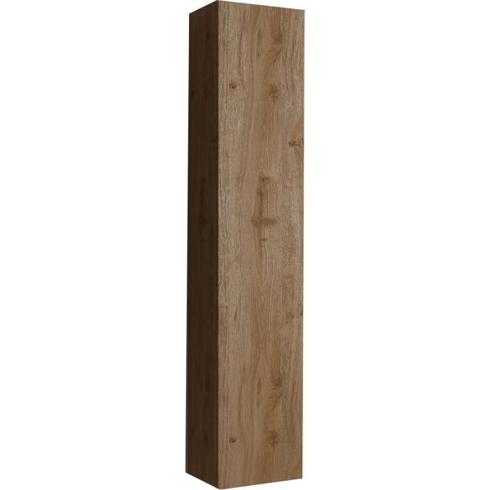 Ensemble meuble Salle de bain 110cm simple vasque + colonne - Coloris chene clair et laqué blanc - HAMBOURG