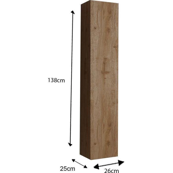 Ensemble meuble Salle de bain 110cm simple vasque + colonne - Coloris chene clair et laqué blanc - HAMBOURG
