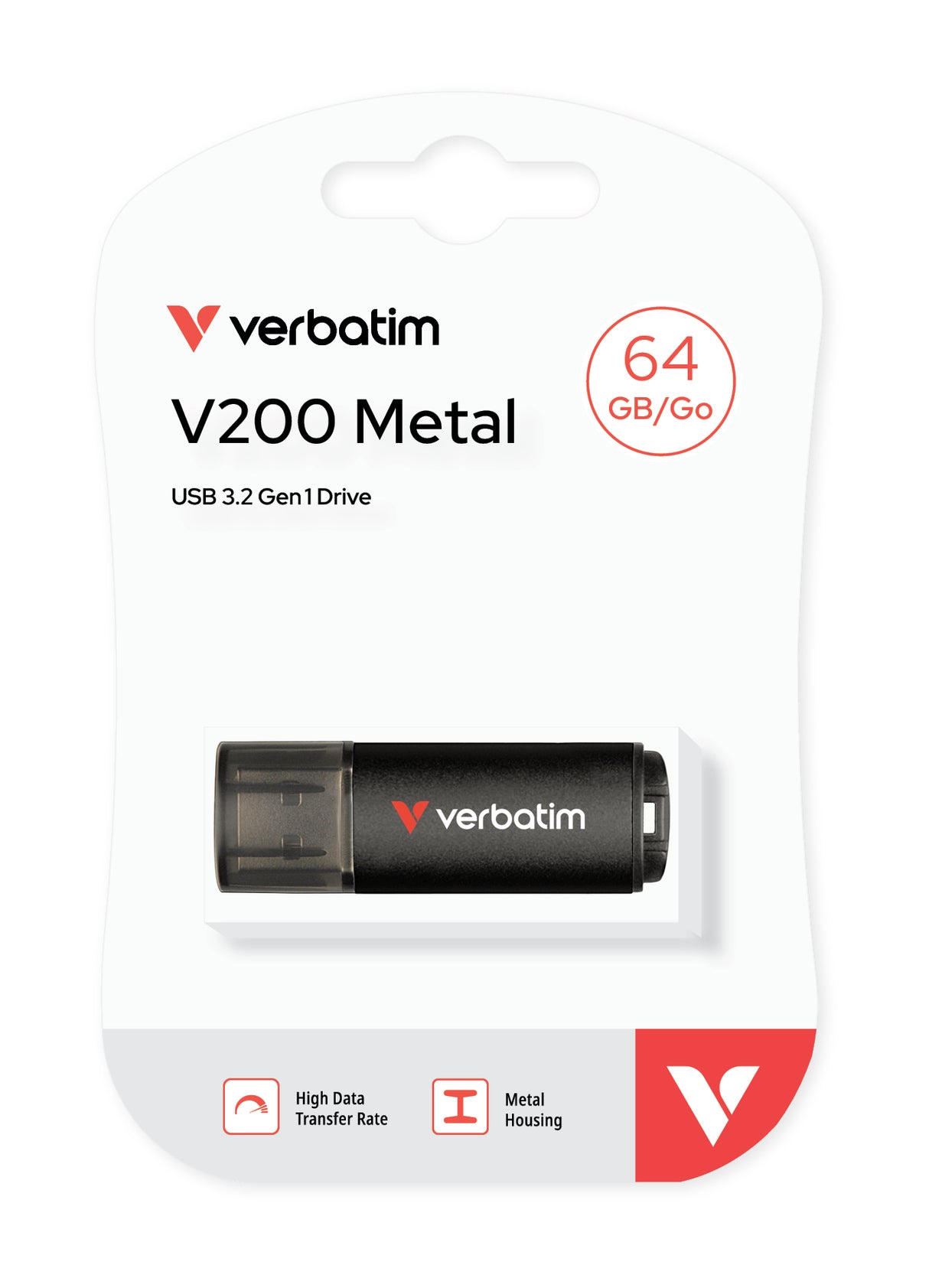 Clé USB 3.2 Verbatim V200 Metal - 64Go (Noir)
