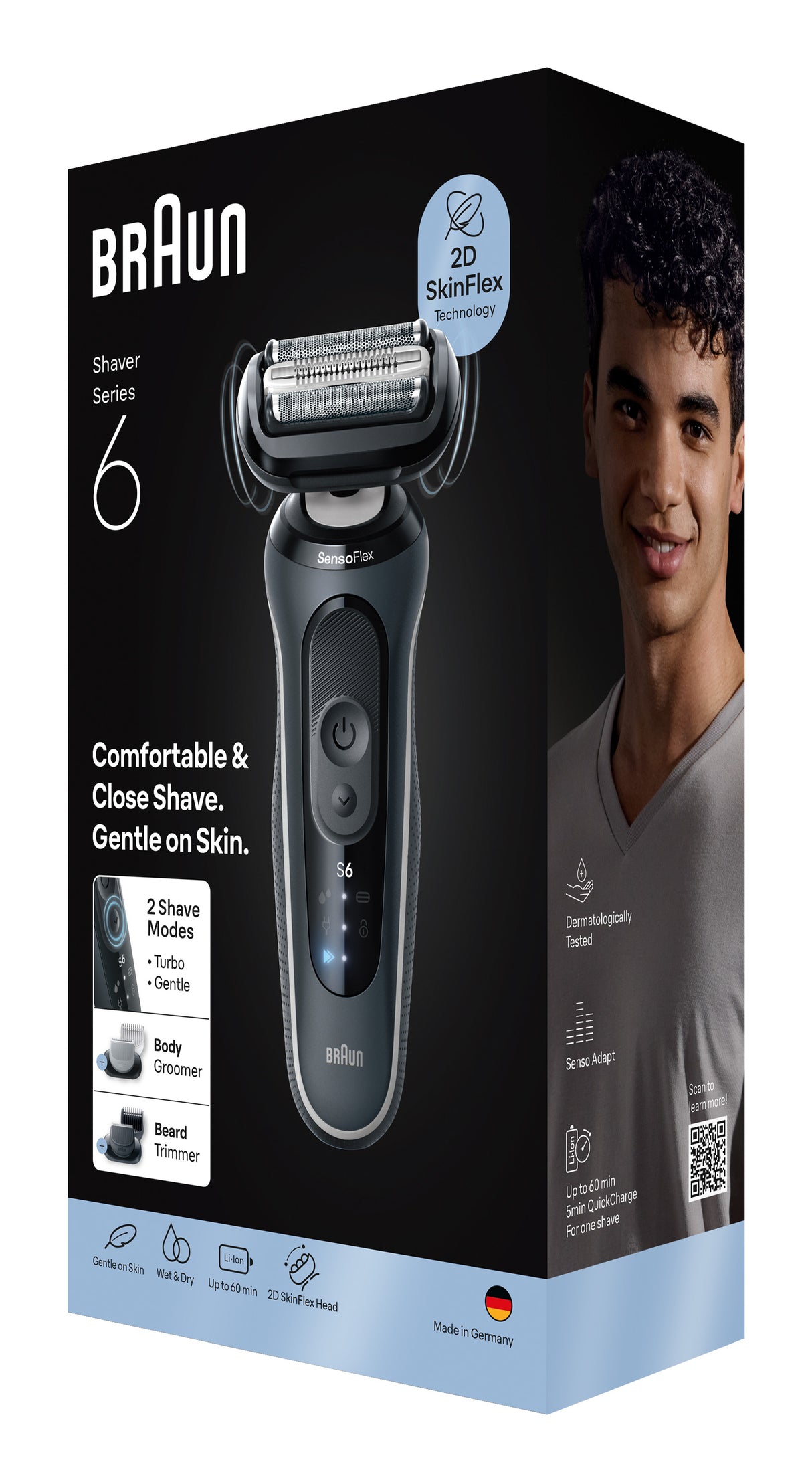 Rasoir électrique BRAUN Series 6 - Noir - Autonomie 60 minutes - Charge rapide 5 minutes
