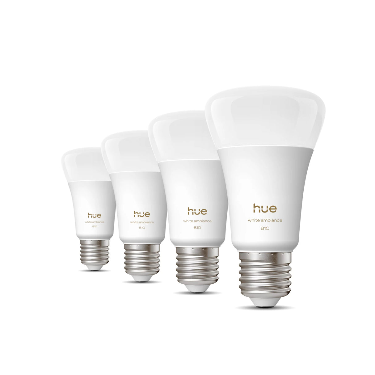 Pack de 4 ampoules LED connectées A60 - PHILIPS HUE - Lumiere blanche chaude - Culot E27 - 6W - 1000-2000k - 810 lumens
