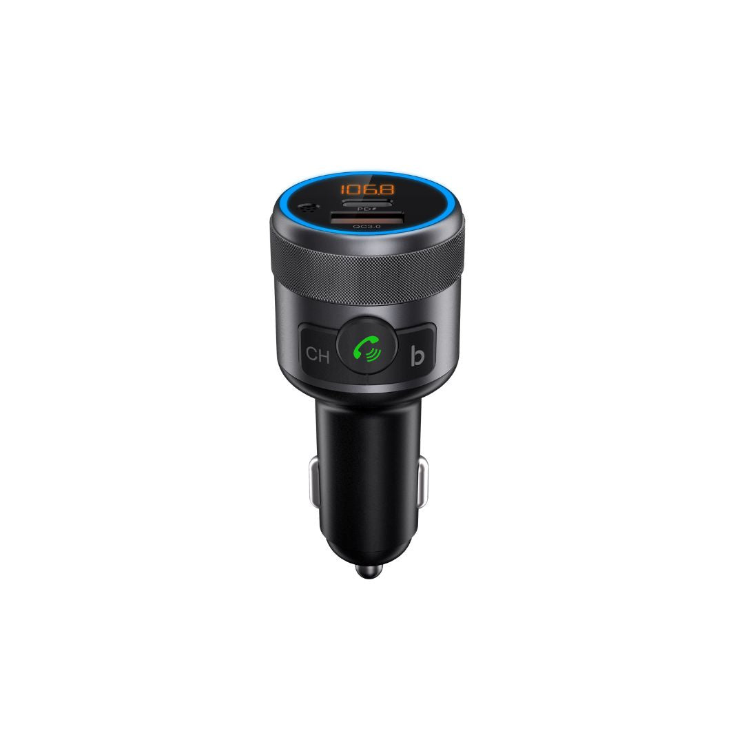 Transmetteur FM Bluetooth V5.1 avec port USB (QC 3.0 18W) et USB-C (PD24W) , fin