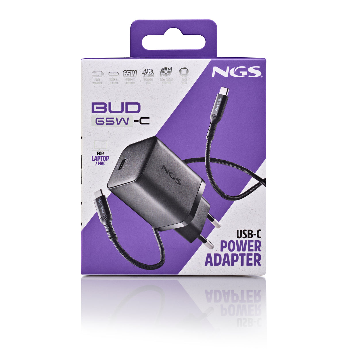 Chargeur secteur NGS Bud 1x USB-C 65W (Noir)