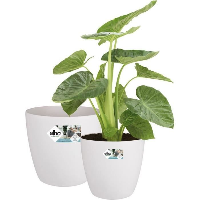 ELHO Lot de 2 pots de fleurs rond a roulettes Brussels - Ř35 x H33 cm et Ř39 x H36,5 cm - 55 L - Blanc