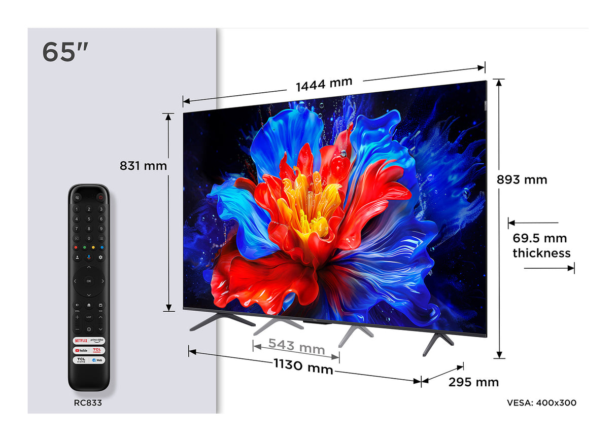 TCL 65P8K - TV QLED 65 (165 cm) - 4K UHD 3840x2160 - 144 Hz - Dolby Vision - Google TV - 4xHDMI 2.1 - WiFi