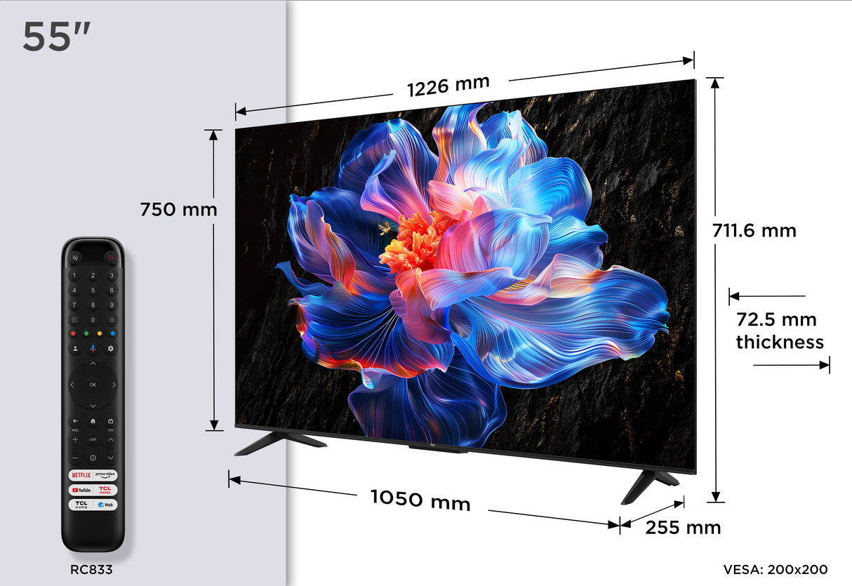 TCL 55P6K - TV LED 55 (139 cm) - 4K UHD 3840x2160 - HDR10+ - Google TV - 3xHDMI 2.1 - WiFi