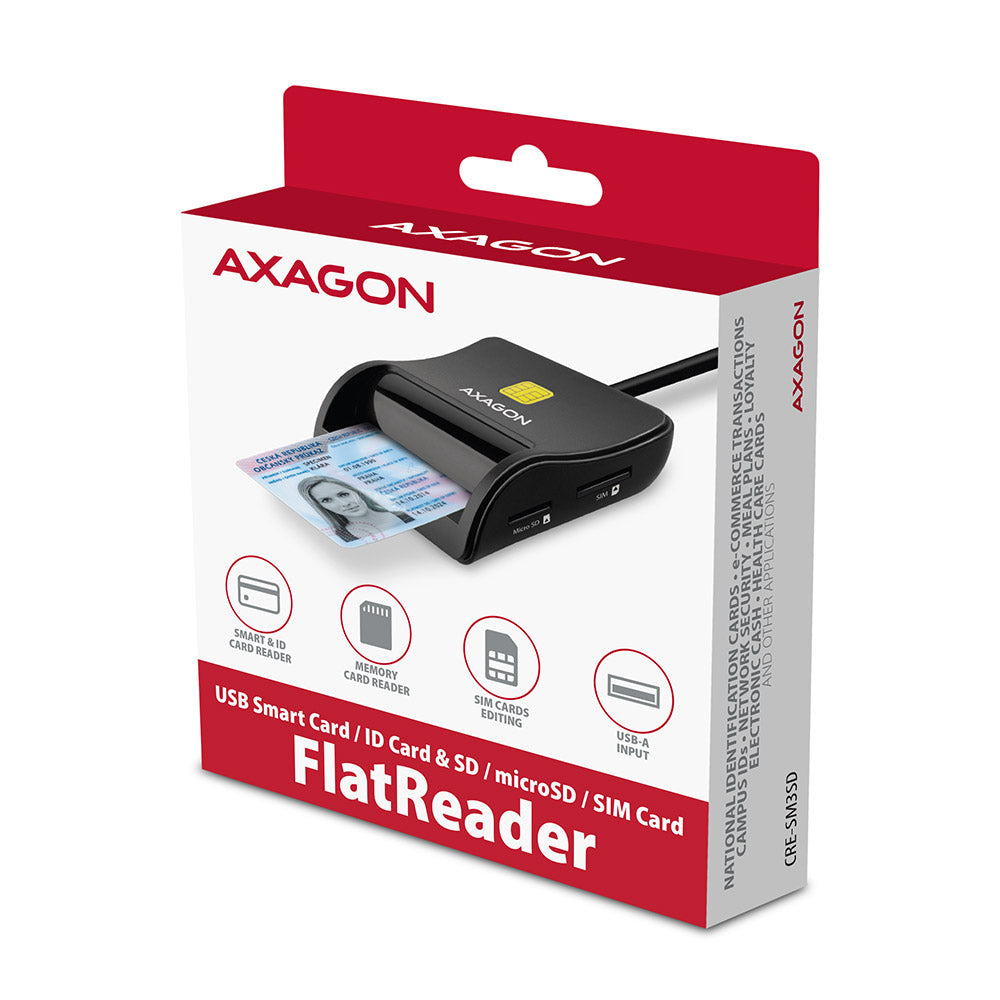 Lecteur de Cartes à puce Axagon CRE-SM3SD USB 2.0