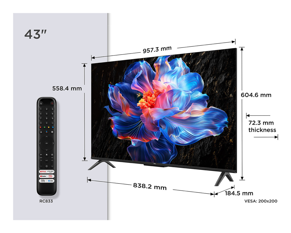 TCL 43P6K - TV LED 43 (109 cm) - 4K UHD 3840x2160 - HDR10+ - Google TV - 3xHDMI 2.1 - WiFi