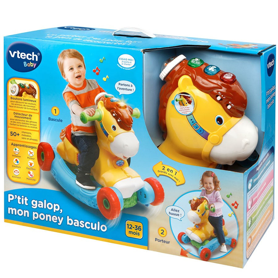 Porteur a Bascule P'tit Galop, Mon Poney Basculo 2en1 - VTECH BABY - Parlant et Lumineux - Multicolore
