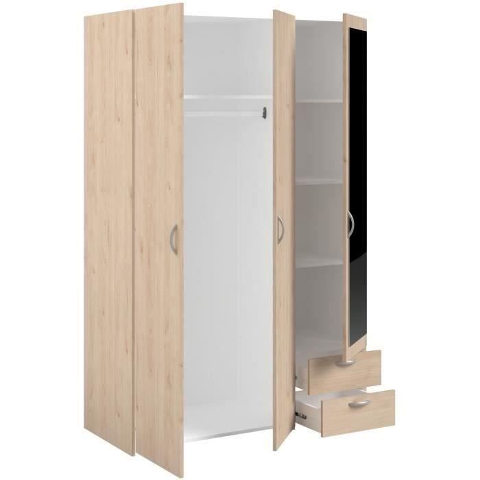 Armoire VARIA - Décor chene - 3 portes - 2 tiroirs - Porte droite avec miroir - 120,3 x 185 x 51,7