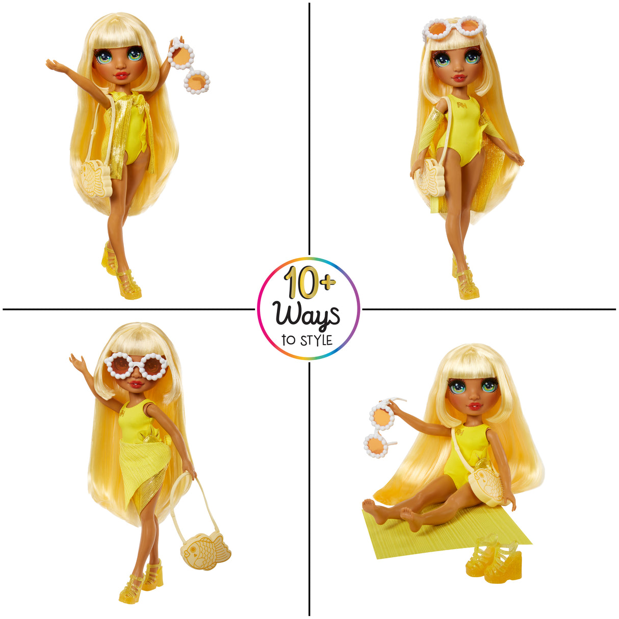 Rainbow High Swim & Style - Poupée mannequin ariculée 27 cm - Sunny (Jaune) - Maillot de bain + Paréo - a partir de 4 ans