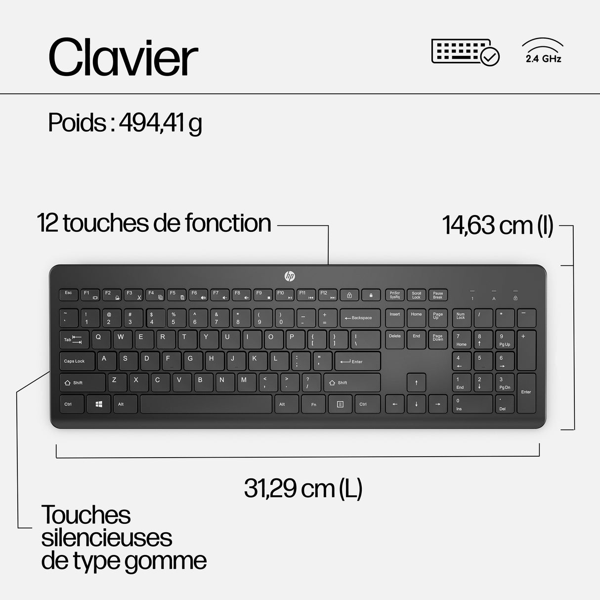 Ensemble Clavier Souris sans fil HP 230 - AZERTY