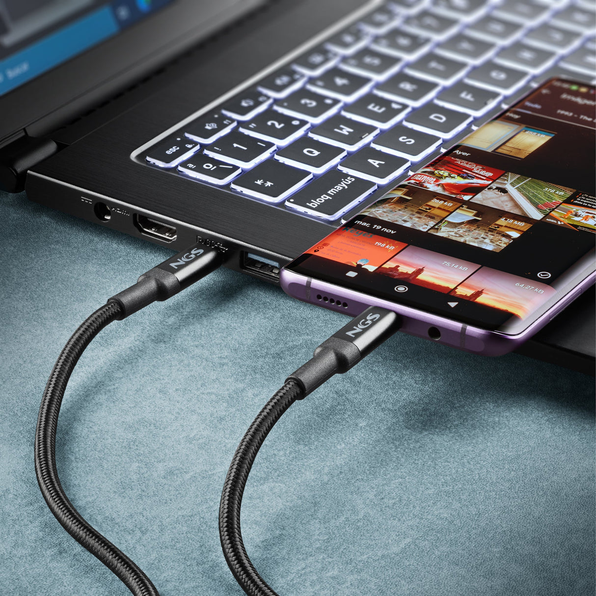 Cable NGS Knot USB-C M/M 2m 100W (Noir)