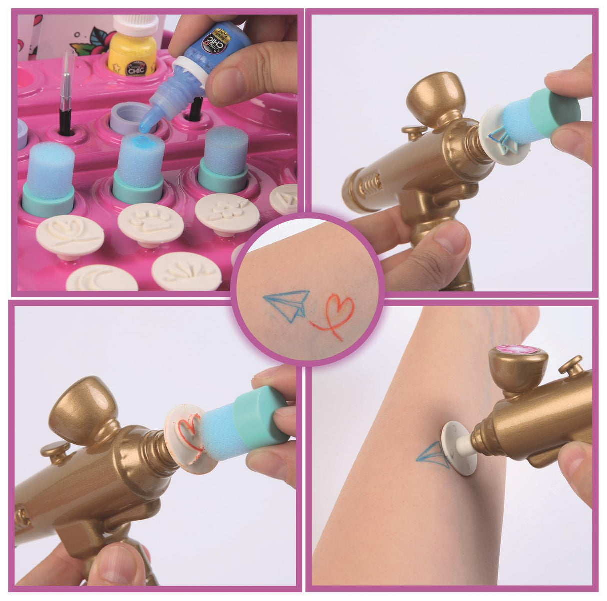CLEMENTONI - Studio de tatouage temporaires pour enfant - Kit complet - Pochoirs, peintures corps et transfert - Des 7 ans