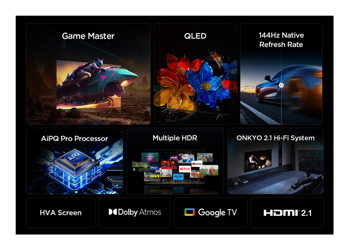 TCL 75P8K - TV QLED 75 (190 cm) - 4K UHD 3840x2160 - 144 Hz - Dolby Vision - Google TV - 4xHDMI 2.1 - WiFi