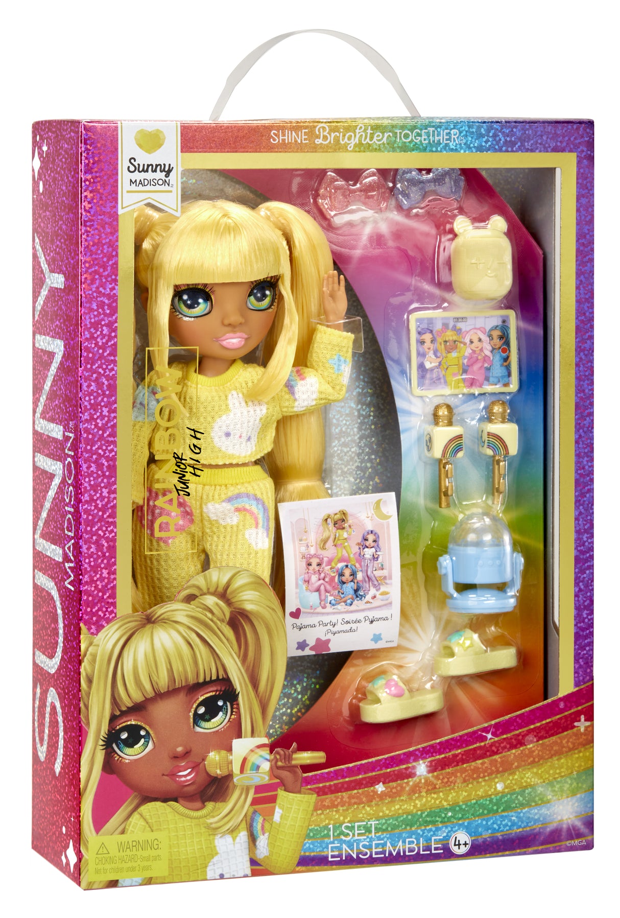 Junior High Pyjama Party - Poupée mannequin articulée 22 cm - Sunny (Jaune) - Nombreux accessoires - a partir de 4 ans
