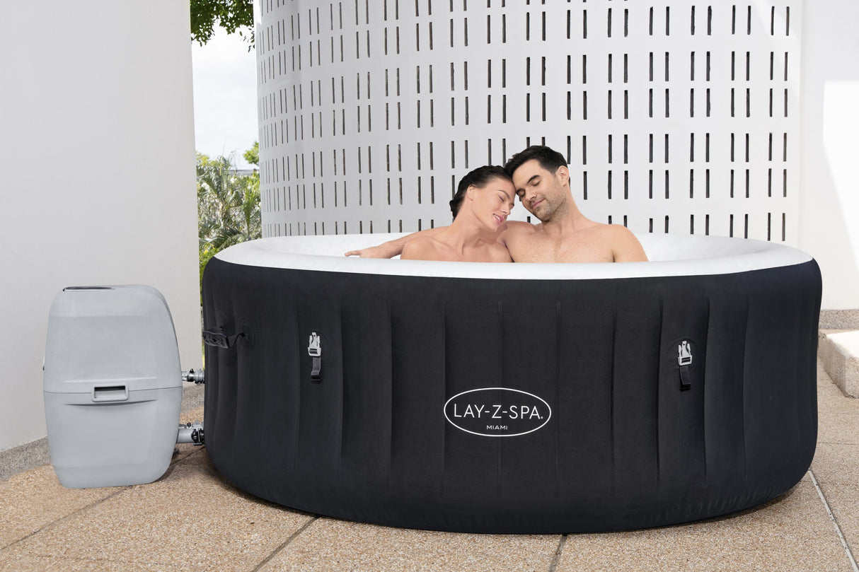 Spa gonflable BESTWAY - Lay-Z-Spa Miami - 120 airjets - 180 x 66 cm - 2 a 4 places - Rond (couverture, cartouche, diffuseur)