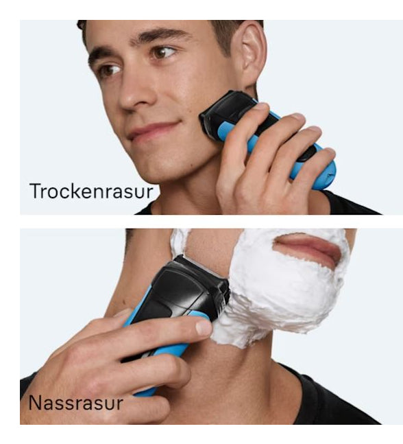Rasoir électrique BRAUN Series 3 - Bleu et noir - Autonomie 30 minutes - Charge rapide 5 minutes