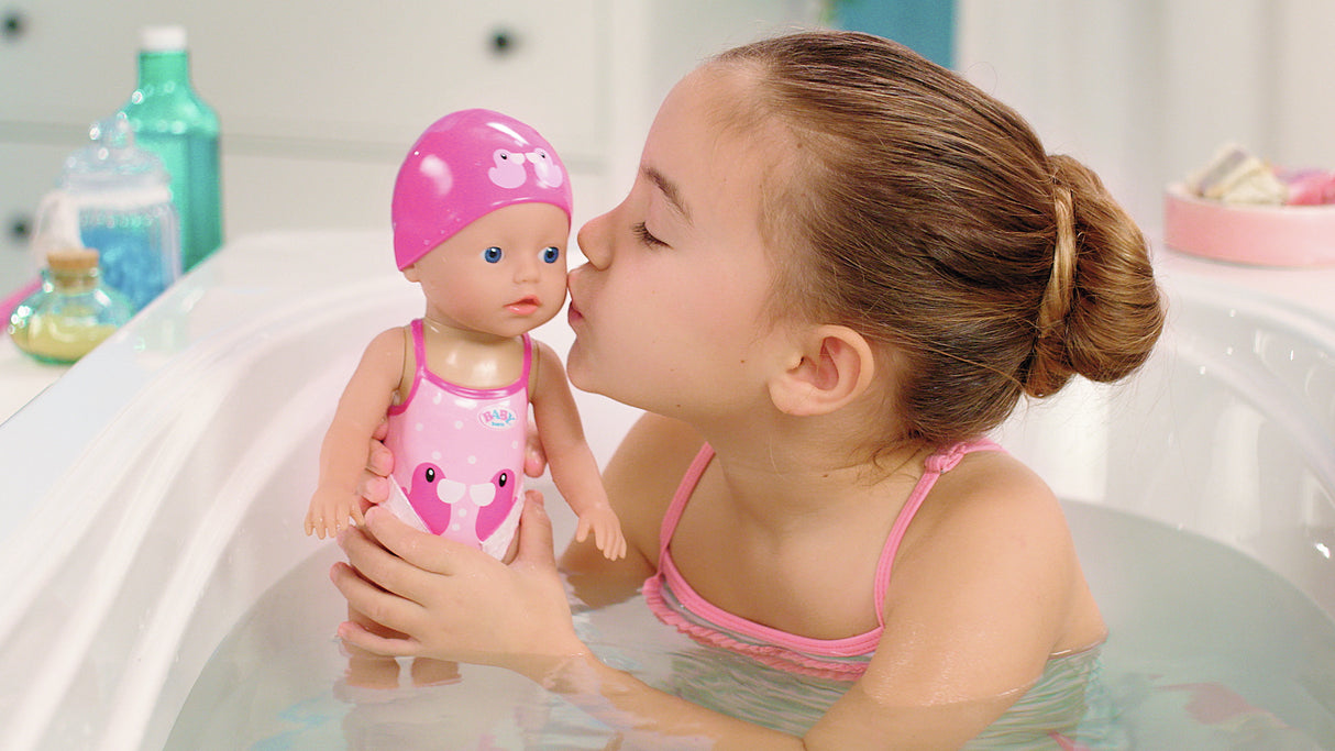 Poupon - BABY BORN - Ma premiere nage - Poupée fille 30 cm - Tenue non détachable et bonnet - Jouet de bain - Des 1 an