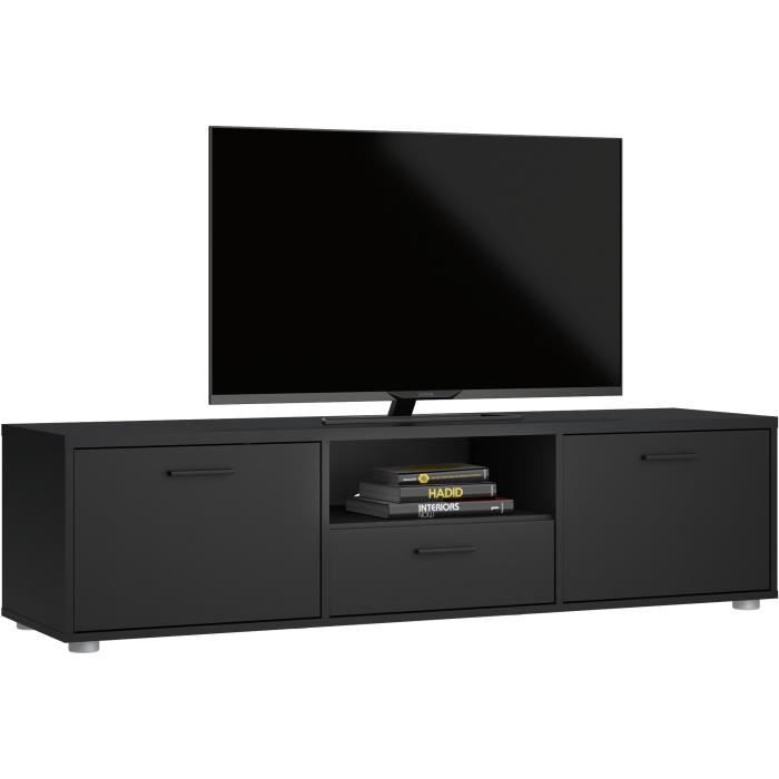 Meuble TV - MEDIA - Noir mat - 2 portes, 1 tiroir - 147,2 x 39,8 x 38,4 cm