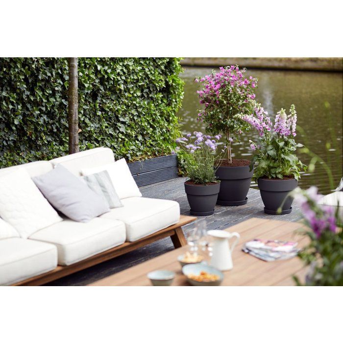 ELHO Lot de 2 pots de fleurs rond avec soucoupes Vibia Campana + Loft - Ř29,8 x H25,8cm + soucoupe Ř21 x H2,8cm - 22 L - Noir