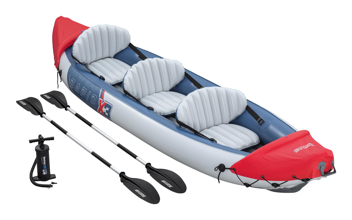 Kayak gonflable - BESTWAY - 65132 - Rapide X3 Hydro-Force™ - 381 x 100 cm, 3 places, 250 kg max, 2 pagaies, pompe