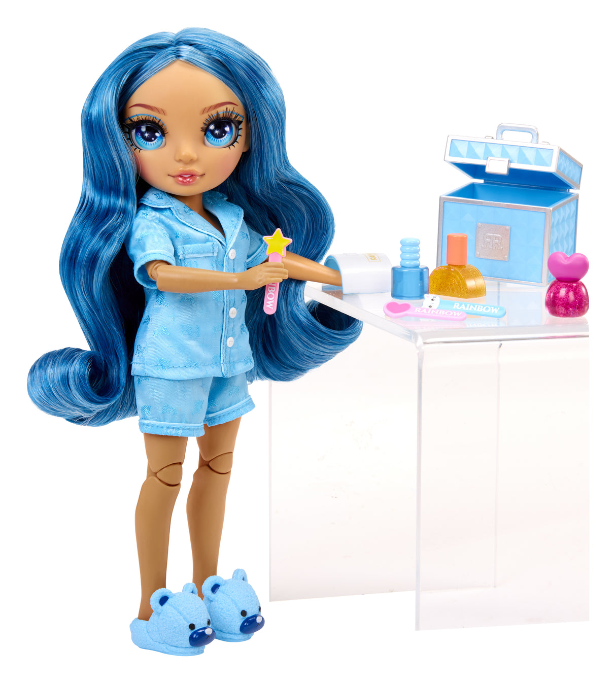 Junior High Pyjama Party - Poupée mannequin articulée 22 cm - Skyler (Bleue) - Nombreux accessoires - a partir de 4 ans