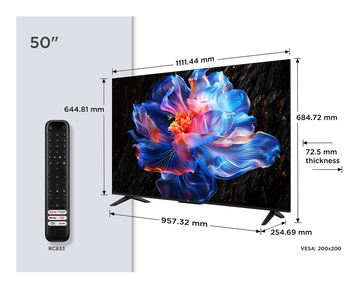 TCL 50P6K - TV LED 50 (126 cm) - 4K UHD 3840x2160 - HDR10+ - Google TV - 3xHDMI 2.1 - WiFi