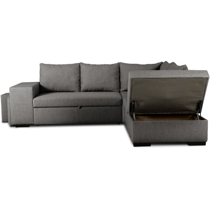 Canapé d'angle convertible réversible 4 places MITCHELL - Tissu Anthracite - L 247 x P 91 x H 205 cm - Coffre de rangement