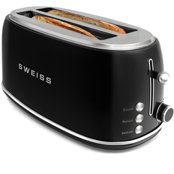 Grille-pain vintage - SWEISS - GRV9 - 2 fentes - 1500 W - Noir