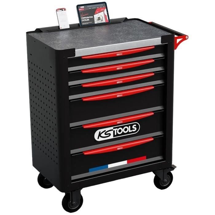 Servante d'atelier - Equipťe - 6 tiroirs - KS Tools - 824.6536F - Noir - 265 outils - Fabriquťe en France