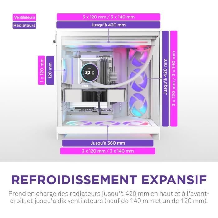 Boitier moyen-tour - NZXT - CM-H92FW-R1 - H9 Flow RGB - Ventilateurs RGB inclus - Blanc