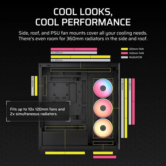 Boitier PC - CORSAIR - 3500X LXR LINK Tempered Glass Mid-Tower - 3 ventilateurs RGB a rotor inversé - Noir