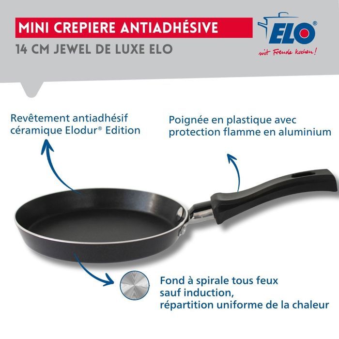 Ensemble de 2 mini poele a crepe - ELO - Jewel de Luxe - Ř 14 cm - Revetement céramique