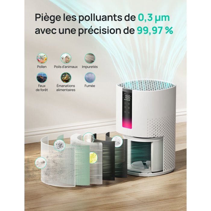 Ionisateur - DREO - Macro AP605S - Renouvellement de l'air jusqu'a 73 m˛/h - Ultra-silencieux - Minuterie - Verouillage enfant