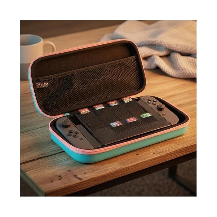 Housse de protection et transport console - Nintendo Switch 2 - Konixt Hello Kitty - Filet rangement accessoires - Motif thé - Bleu
