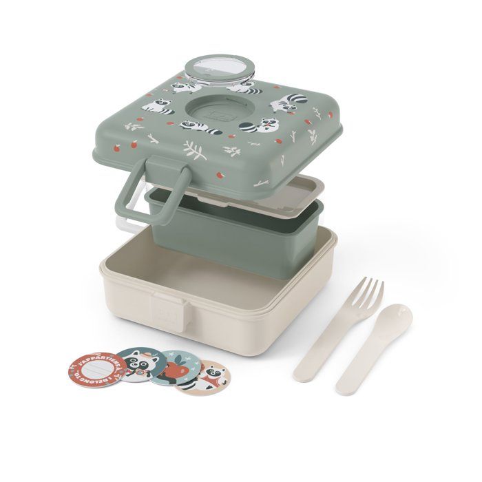 Boite a Sandwich Enfant - MONBENTO - Couverts inclus - Sans BPA - Snacky Raccoon