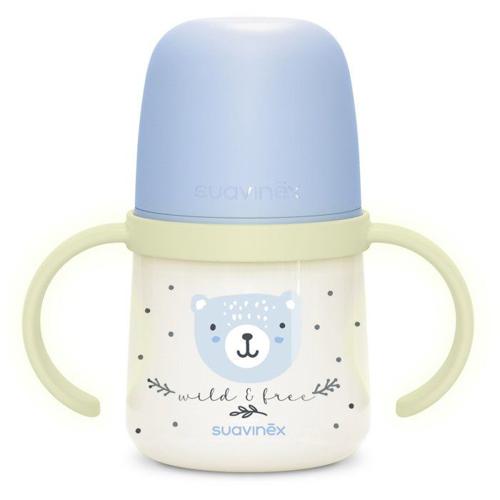 Biberon avec anses - SUAVINEX - NIGHT&DAY WILD&FREE - 150 ml - 6 mois et plus - Bleu